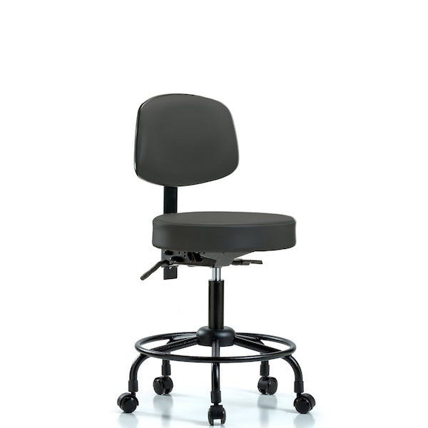 Blue Ridge Ergonomics VDHST-RT-T1-RC-8605 Rutledge Vinyl Stool with Back - Desk Height with Round Tube Base, Seat Tilt, & Casters in Charcoal Trailblazer™ Vinyl