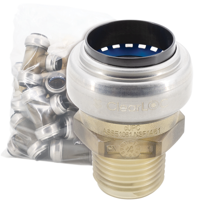 Legend Valves 457-752B 3/4" x 1/2" ClearLOC Removable Push-Fit MNPT Reducing Adapter Bulk Pack