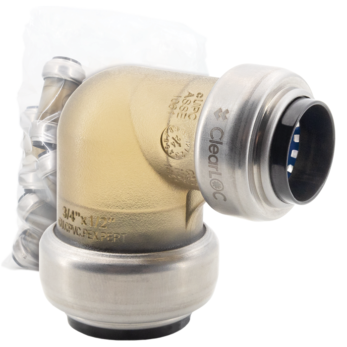 Legend Valves 457-084B 3/4" x 1/2" ClearLOC Removable Push-Fit Reducing Elbow Bulk Pack