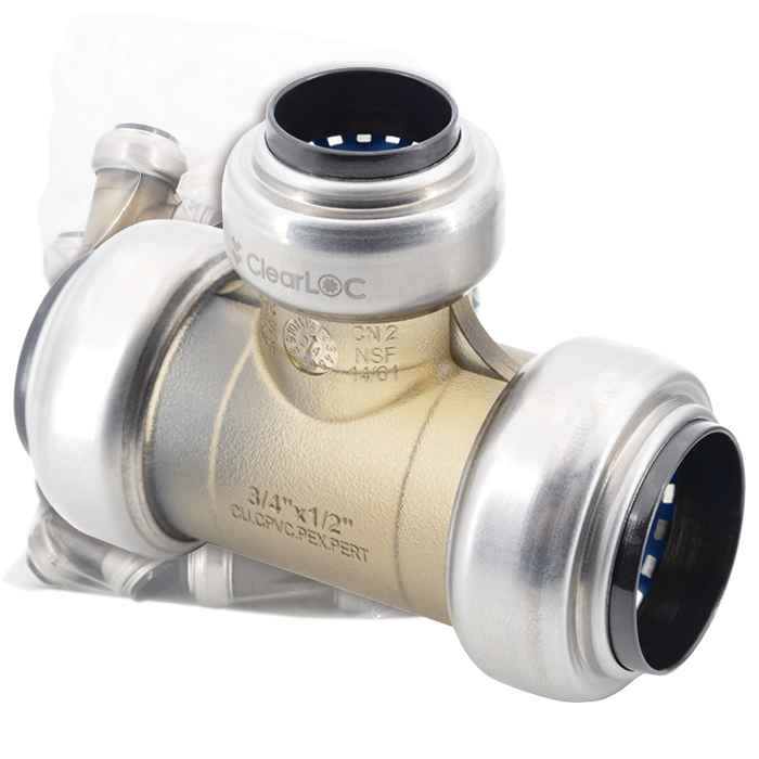 Legend Valves 457-184B 3/4" x 3/4" x 1/2" ClearLOC Removable Push-Fit Reducing Tee Bulk Pack