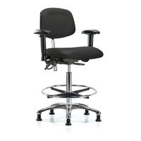Blue Ridge Ergonomics ESD-FHBCH-MB-CR-T1-A1-CF-EG-ESDBLU Fabric ESD Chair - High Bench Height with Medium Back, Seat Tilt, Adjustable Arms, Chrome Foot Ring, & ESD Stationary Glides in ESD Blue Fabric