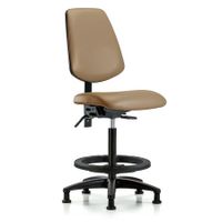 Blue Ridge Ergonomics VHBCH-MB-RG-T1-A1-CF-RC-8584 Rutledge Vinyl Chair - High Bench Height with Medium Back, Seat Tilt, Adjustable Arms, Chrome Foot Ring, & Casters in Taupe Trailblazer™ Vinyl