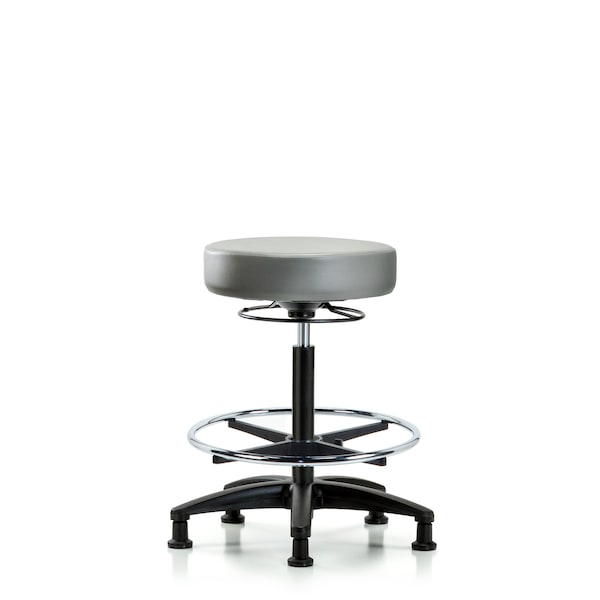 Blue Ridge Ergonomics VHBSO-RG-CF-RG-8840 Rutledge Vinyl Stool without Back - High Bench Height with Chrome Foot Ring & Stationary Glides in Sterling Supernova™ Vinyl