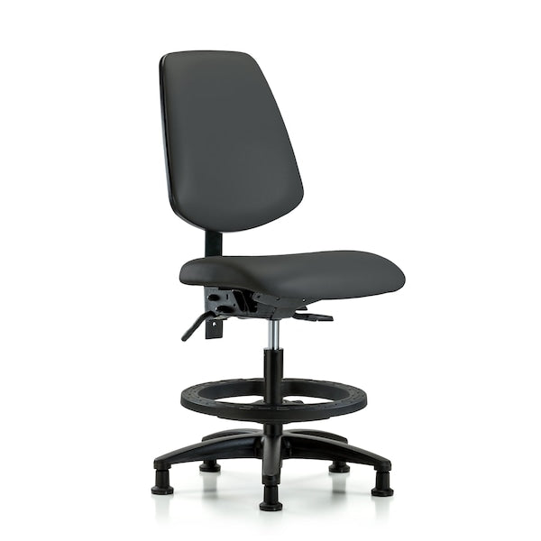 Blue Ridge Ergonomics VMBCH-MB-RG-T1-A0-BF-RG-8605 Rutledge Vinyl Chair - Medium Bench Height with Medium Back, Seat Tilt, Black Foot Ring, & Stationary Glides in Charcoal Trailblazer™ Vinyl