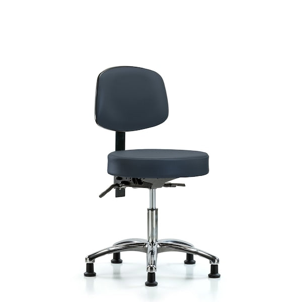 Blue Ridge Ergonomics VDHST-CR-T1-RG-8582 Rutledge Vinyl Stool with Back Chrome - Desk Height with Seat Tilt & Stationary Glides in Imperial Blue Trailblazer™ Vinyl