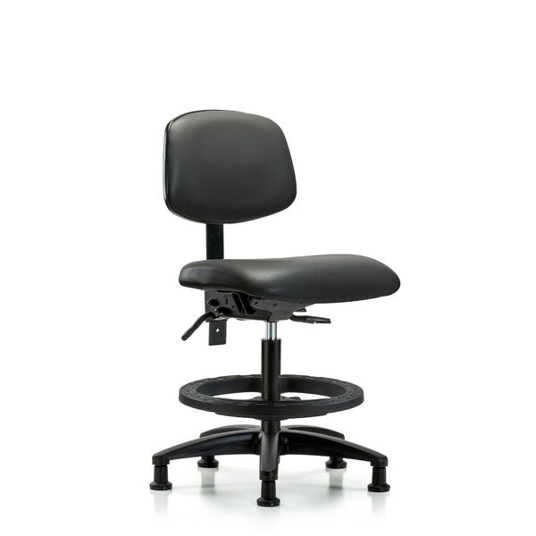 Blue Ridge Ergonomics VMBCH-RG-T0-A0-BF-RG-8823 Rutledge Vinyl Chair - Medium Bench Height with Black Foot Ring & Stationary Glides in Carbon Supernova™ Vinyl