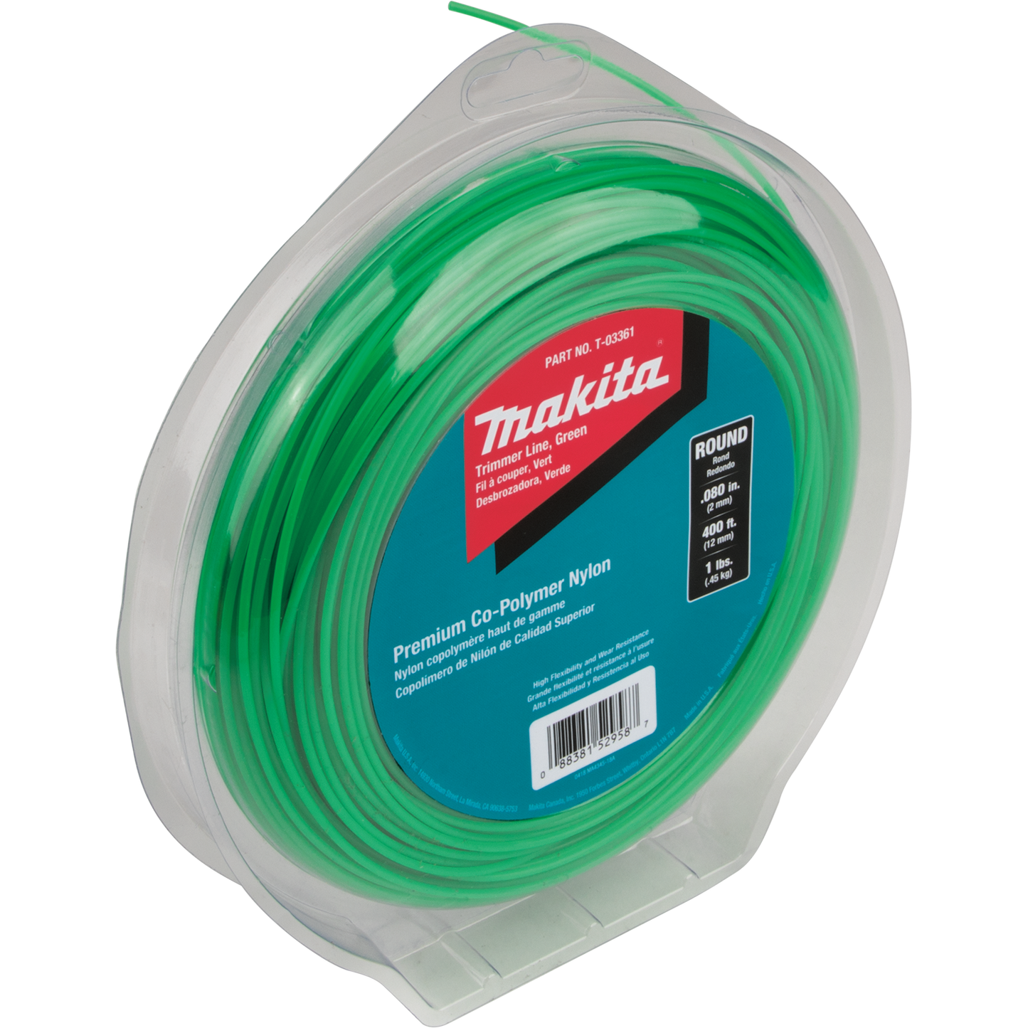 Makita T-03361 Round Trimmer Line, 0.080, Green, 400™, 1 lbs.