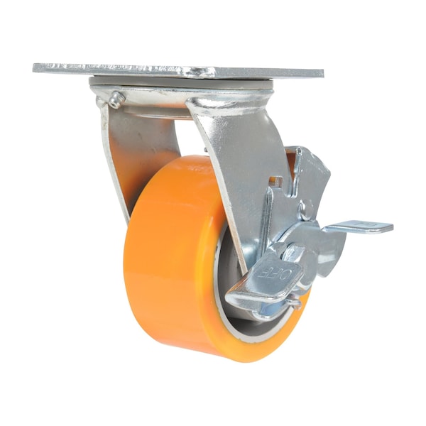 Vestil CST-VE-4X2PUA-SWB Polyurethane Swivel With Brake Caster 4 In. Diameter x 2 In. Width 660 lb Orange/Gray