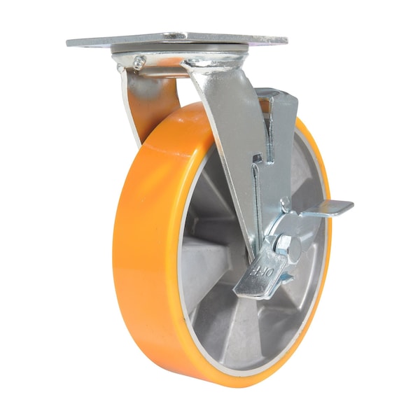 Vestil CST-VE-8X2PUA-SWB Polyurethane Swivel With Brake Caster 8 In. Diameter x 2 In. Width 1760 lb Orange/Silver
