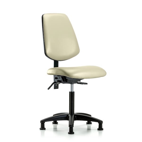 Blue Ridge Ergonomics VMBCH-MB-RG-T1-A0-NF-RG-8501 Rutledge Vinyl Chair - Medium Bench Height with Medium Back, Seat Tilt, & Stationary Glides in Adobe White Trailblazer™ Vinyl