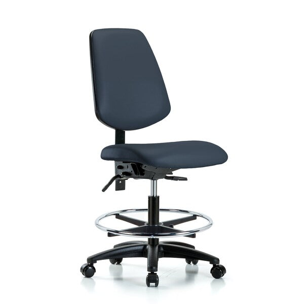 Blue Ridge Ergonomics VMBCH-MB-RG-T0-A0-CF-RC-8582 Rutledge Vinyl Chair - Medium Bench Height with Medium Back, Chrome Foot Ring, & Casters in Imperial Blue Trailblazer™ Vinyl