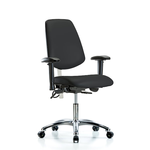 Blue Ridge Ergonomics NECR-VDHCH-MB-CR-T1-A1-EC-ESDBLK Class 100 Vinyl Clean Room/ESD Chair - Desk Height with Medium Back, Seat Tilt, Adjustable Arms, & ESD Casters in Black ESD Vinyl