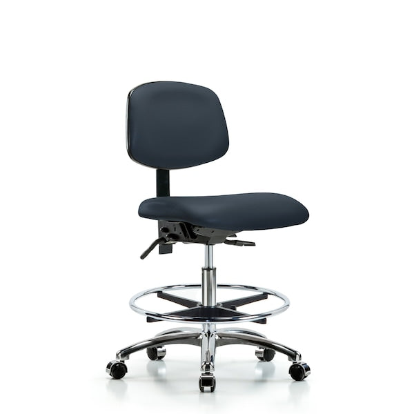 Blue Ridge Ergonomics VMBCH-CR-T0-A0-CF-CC-8582 Rutledge Vinyl Chair Chrome - Medium Bench Height with Chrome Foot Ring & Casters in Imperial Blue Trailblazer™ Vinyl