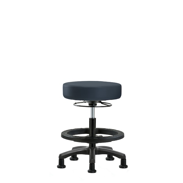 Blue Ridge Ergonomics VMBMS-RG-BF-RG-8582 Vinyl Mini-Stool - Medium Bench Height with Black Foot Ring & Stationary Glides in Imperial Blue Trailblazer™ Vinyl