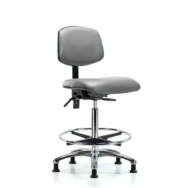 Blue Ridge Ergonomics VHBCH-CR-T0-A0-CF-RG-8840 Rutledge Vinyl Chair Chrome - High Bench Height with Chrome Foot Ring & Stationary Glides in Sterling Supernova™ Vinyl