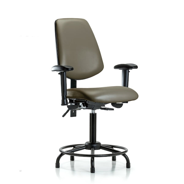 Blue Ridge Ergonomics VMBCH-MB-RT-T1-A1-RG-8809 Rutledge Vinyl Chair - Medium Bench Height with Round Tube Base, Medium Back, Seat Tilt, Adjustable Arms, & Stationary Glides in Taupe Supernova™ Vinyl
