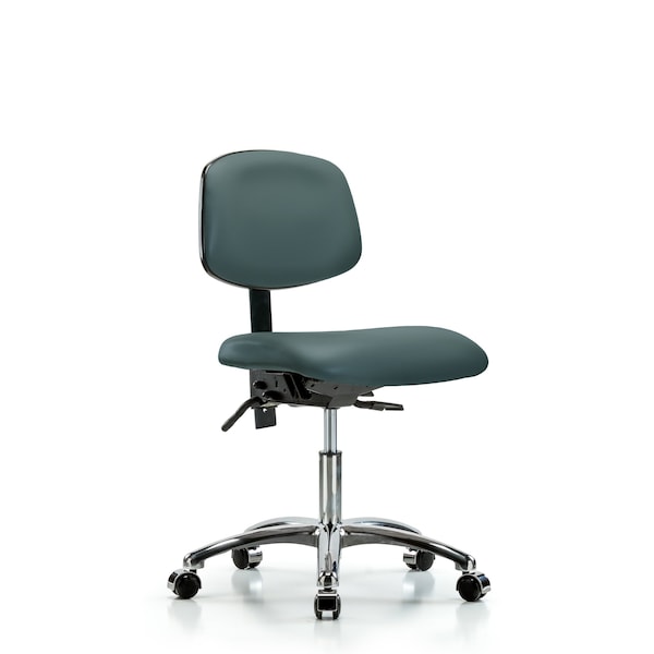 Blue Ridge Ergonomics VDHCH-CR-T0-A0-CC-8546 Rutledge Vinyl Chair Chrome - Desk Height with Casters in Colonial Blue Trailblazer™ Vinyl