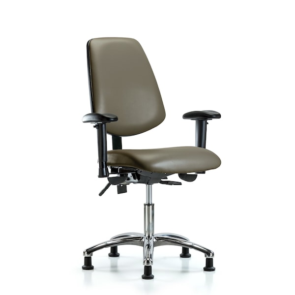 Blue Ridge Ergonomics VDHCH-MB-CR-T0-A1-RG-8809 Rutledge Vinyl Chair Chrome - Desk Height with Medium Back, Adjustable Arms, & Stationary Glides in Taupe Supernova™ Vinyl