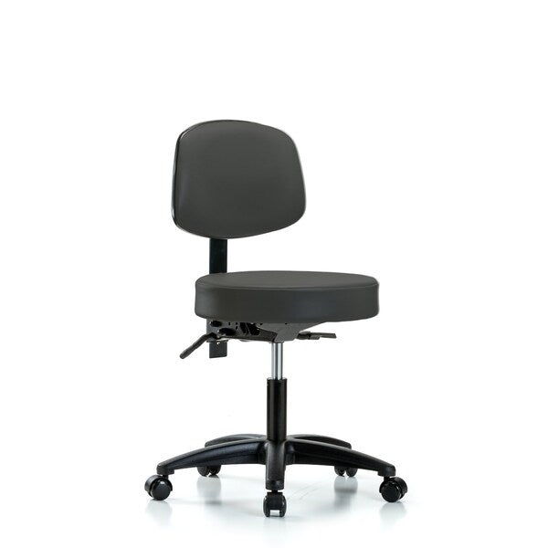 Blue Ridge Ergonomics VDHST-RG-T1-RC-8605 Rutledge Vinyl Stool with Back - Desk Height with Seat Tilt & Casters in Charcoal Trailblazer™ Vinyl