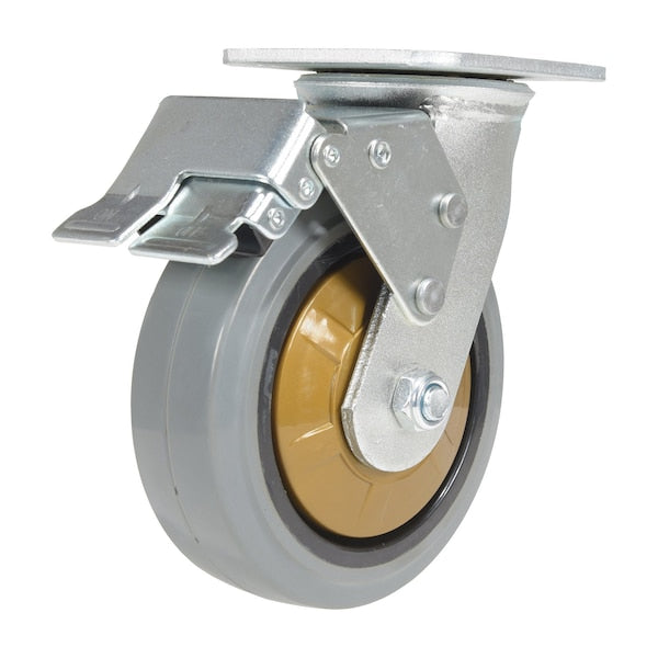 Vestil CST-KSM-6X2MR-SWTB Rubber Swivel With Total Brake Caster 6 In. Diameter x 2 In. Width 771 lb Dark Gray/Gold