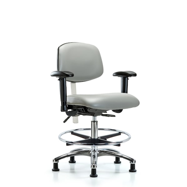 Blue Ridge Ergonomics NCR-VHBCH-CR-T1-A0-CF-RG-8567 Class 100 Vinyl Clean Room Chair - High Bench Height with Seat Tilt, Chrome Foot Ring, & Stationary Glides in Dove Trailblazer™ Vinyl