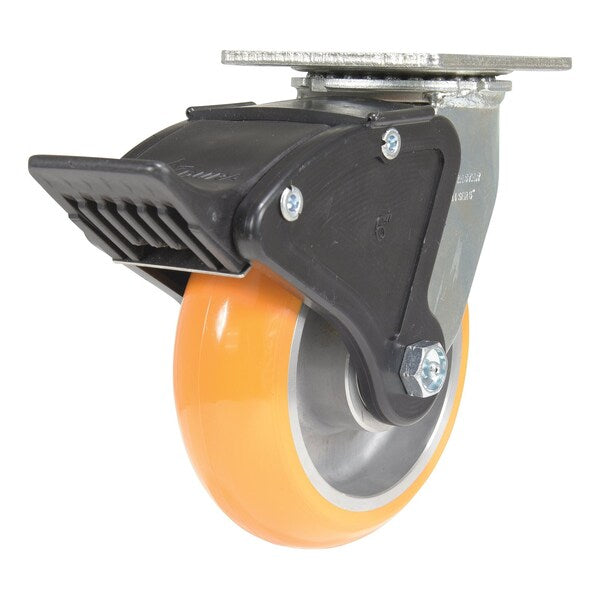 Vestil CST-F34-6X2SI-SWTB1 Polyurethane Swivel With Total Brake Caster 6 In. x 2 In. 1.25K Butterscotch/Silver