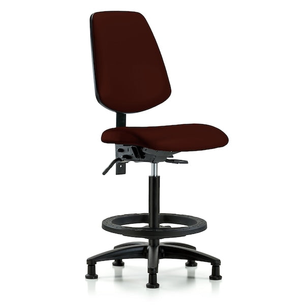 Blue Ridge Ergonomics VHBCH-MB-RG-T1-A0-BF-RG-8569 Rutledge Vinyl Chair - High Bench Height with Medium Back, Seat Tilt, Black Foot Ring, & Stationary Glides in Burgundy Trailblazer™ Vinyl