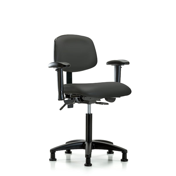Blue Ridge Ergonomics VMBCH-RG-T1-A1-NF-RG-8605 Rutledge Vinyl Chair - Medium Bench Height with Seat Tilt, Adjustable Arms, & Stationary Glides in Charcoal Trailblazer™ Vinyl