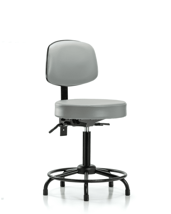 Blue Ridge Ergonomics VMBST-RT-T1-RG-8567 Rutledge Vinyl Stool with Back - Medium Bench Height with Round Tube Base, Seat Tilt, & Stationary Glides in Dove Trailblazer™ Vinyl