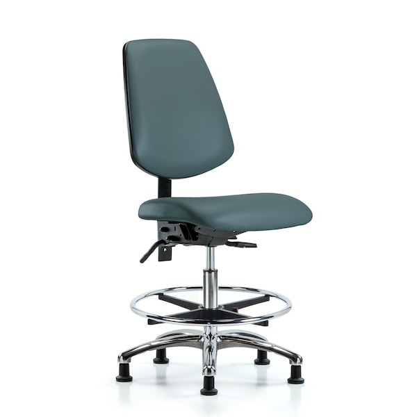 Blue Ridge Ergonomics VMBCH-MB-CR-T1-A0-CF-RG-8546 Rutledge Vinyl Chair Chrome - Medium Bench Height with Medium Back, Seat Tilt, Chrome Foot Ring, & Stationary Glides in Colonial Blue Trailblazer™ Vinyl