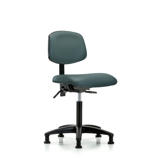 Blue Ridge Ergonomics VMBCH-RG-T0-A0-NF-RG-8546 Rutledge Vinyl Chair - Medium Bench Height with Stationary Glides in Colonial Blue Trailblazer™ Vinyl