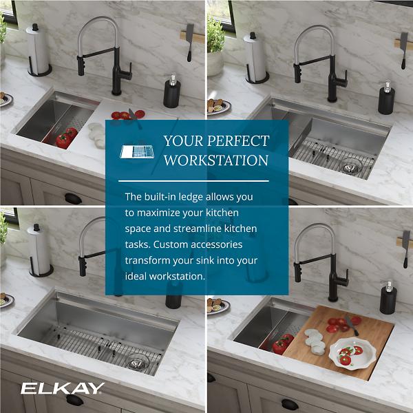 Elkay CS30WPK Circuit Chef® Workstation Stainless Steel 32-1/2" x 20-1/2" x 10" Single Bowl Undermount Sink Kit with White Polymer Boards