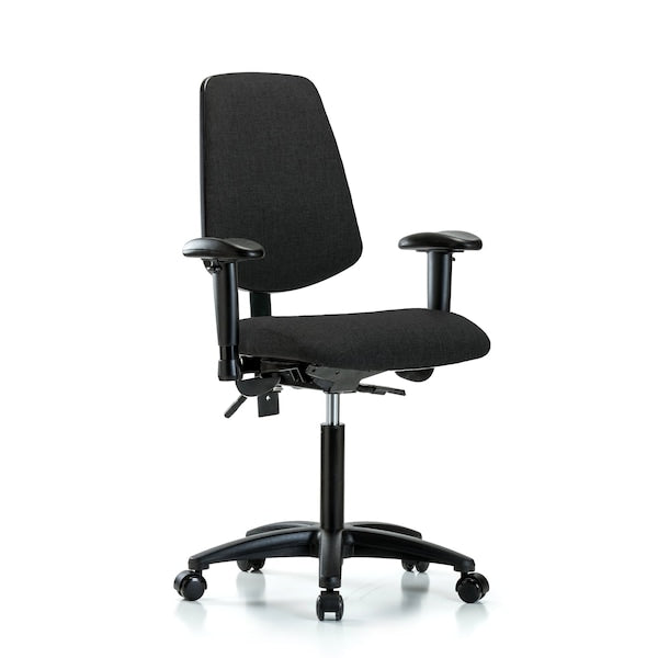 Blue Ridge Ergonomics FMBCH-MB-RG-T0-A1-NF-RC-F42 Rutledge Fabric Chair - Medium Bench Height with Medium Back, Adjustable Arms, & Casters in Black Fabric