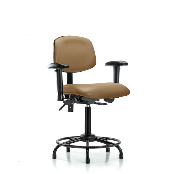 Blue Ridge Ergonomics VMBCH-RT-T1-A1-RG-8584 Rutledge Vinyl Chair - Medium Bench Height with Round Tube Base, Seat Tilt, Adjustable Arms, & Stationary Glides in Taupe Trailblazer™ Vinyl