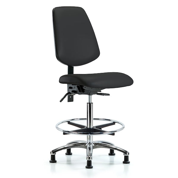 Blue Ridge Ergonomics VHBCH-MB-CR-T0-A0-CF-RG-8540 Rutledge Vinyl Chair Chrome - High Bench Height with Medium Back, Chrome Foot Ring, & Stationary Glides in Black Trailblazer™ Vinyl