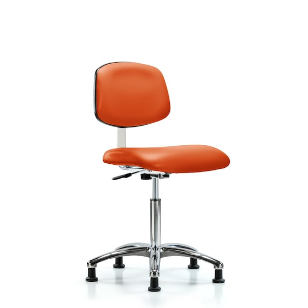 Blue Ridge Ergonomics CLR-VMBCH-CR-NF-RG-8613 Class 10 Clean Room Vinyl Chair Chrome - Medium Bench Height with Stationary Glides in Orange Kist Trailblazer™ Vinyl