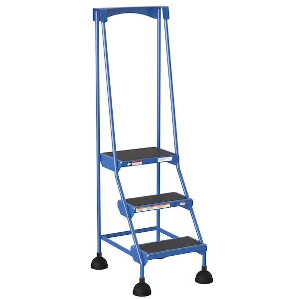 Vestil LAD-3-B 63.4375 H Steel Commercial Spring Loaded Rolling Ladder, 3 Steps