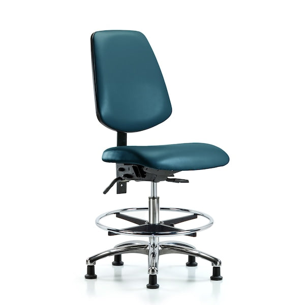 Blue Ridge Ergonomics VMBCH-MB-CR-T0-A0-CF-RG-8801 Rutledge Vinyl Chair Chrome - Medium Bench Height with Medium Back, Chrome Foot Ring, & Stationary Glides in Marine Blue Supernova™ Vinyl