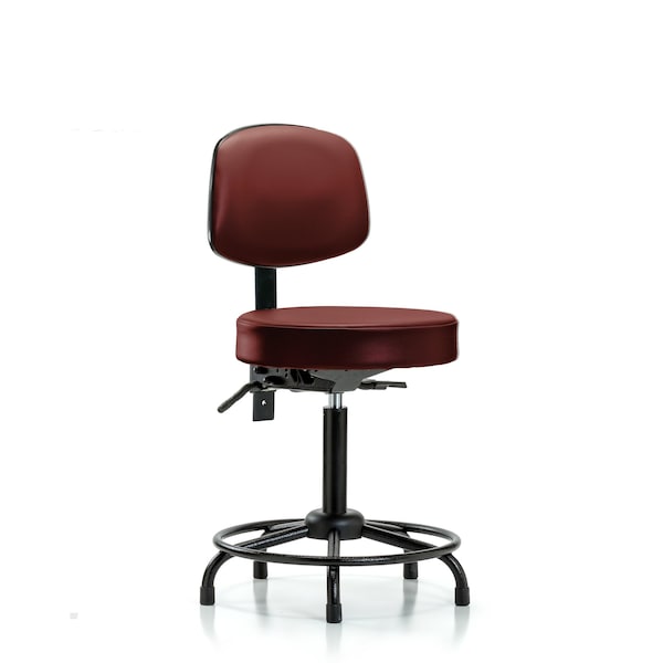 Blue Ridge Ergonomics VMBST-RT-T0-RC-8809 Rutledge Vinyl Stool with Back - Medium Bench Height with Round Tube Base & Casters in Taupe Supernova™ Vinyl