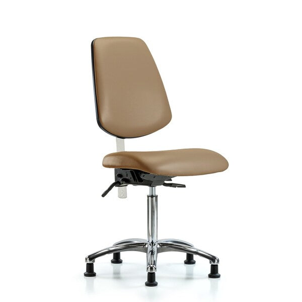 Blue Ridge Ergonomics NCR-VMBCH-MB-CR-T1-A0-NF-RG-8584 Class 100 Vinyl Clean Room Chair - Medium Bench Height with Medium Back, Seat Tilt, & Stationary Glides in Taupe Trailblazer™ Vinyl