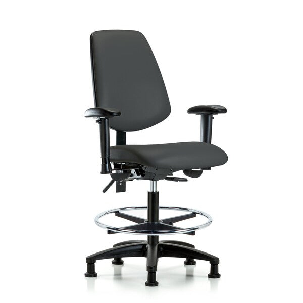 Blue Ridge Ergonomics VMBCH-MB-RG-T0-A1-CF-RG-8605 Rutledge Vinyl Chair - Medium Bench Height with Medium Back, Adjustable Arms, Chrome Foot Ring, & Stationary Glides in Charcoal Trailblazer™ Vinyl