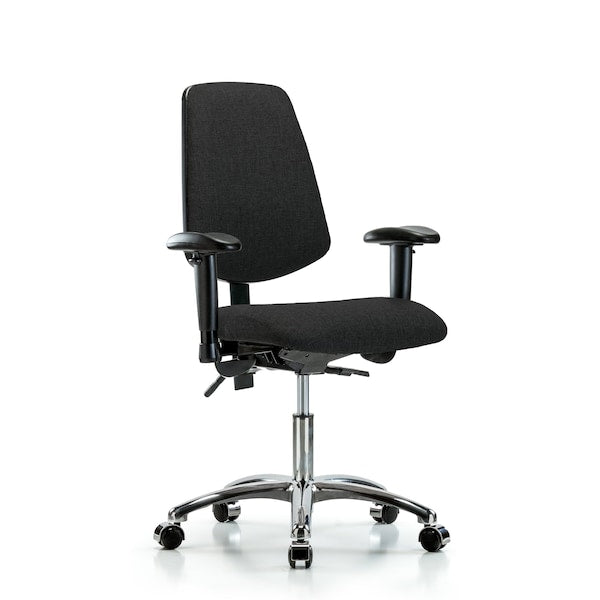Blue Ridge Ergonomics FDHCH-MB-CR-T0-A1-CC-F42 Rutledge Fabric Chair Chrome - Desk Height with Medium Back, Adjustable Arms, & Casters in Black Fabric