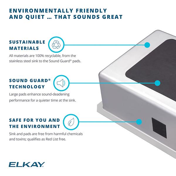 Elkay ELUH1418PD Lustertone® Classic Stainless Steel, 16-1/2" x 20-1/2" x 7-7/8" Single Bowl Undermount Sink with Perfect Drain®