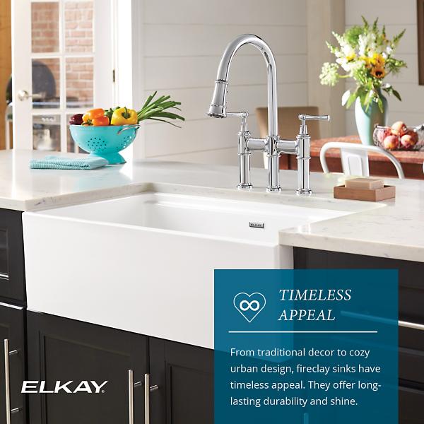 Elkay SWUF13320CBWH Fireclay 33" x 18-13/16" x 9-5/8" Single Bowl Farmhouse Workstation Sink Kit White