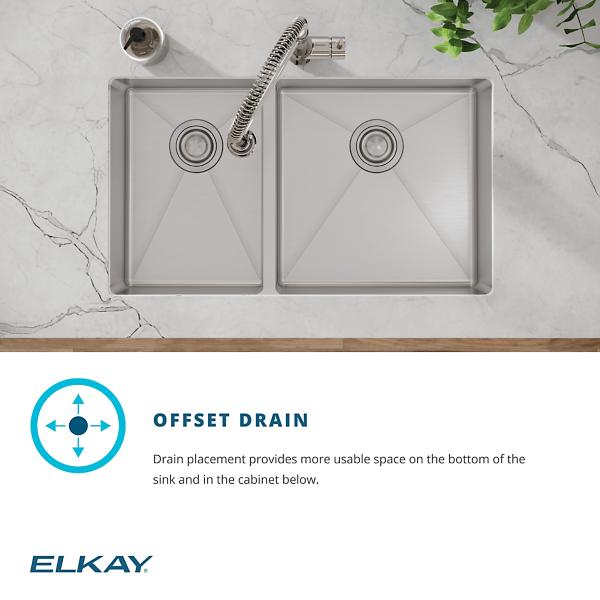 Elkay ECTRU32179LTFCC Crosstown® 18 Gauge Stainless Steel 31-1/2" x 18-1/2" x 9" 40/60 Double Bowl Undermount Sink & Faucet Kit with Drain