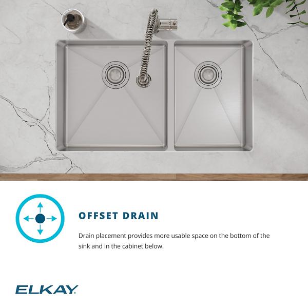Elkay ECTRU32179RTFBC Crosstown® 18 Gauge Stainless Steel 31-1/2" x 18-1/2" x 9" 60/40 Double Bowl Undermount Sink & Faucet Kit with Bottom Grid & Drain
