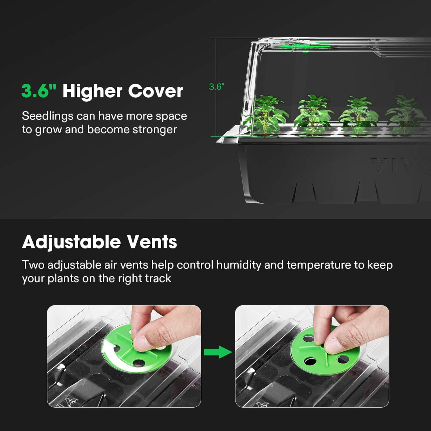 Vivosun 6-Pack Seed Starter Trays, 240-Cell Seed Starter Kit with 2 Set of LED Lights