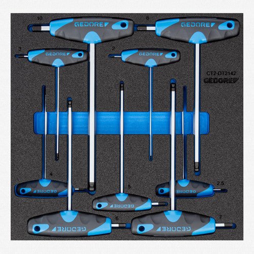 Gedore 2309009 1500 CT2-DT 42 Metric Ball End T-Handle Hex Set in 1/3 CT Module, 2 - 10 mm, 9 Pieces