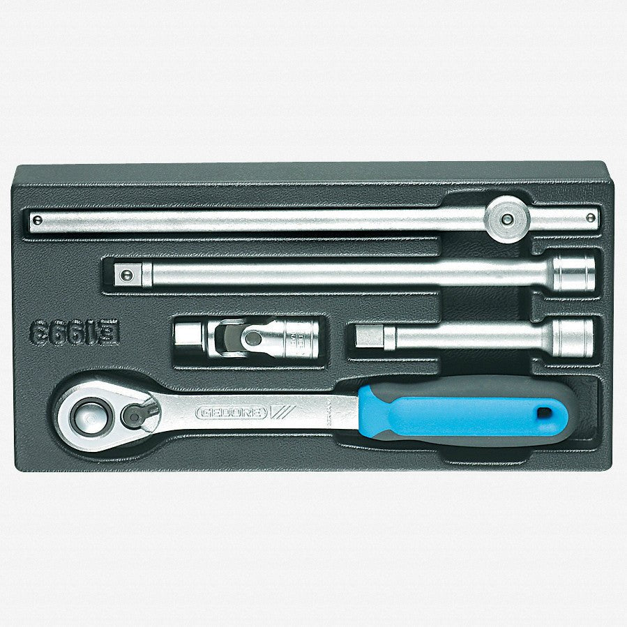 Gedore 1550756 1500 ES-1993 U-20 1/2" Ratchet and Extensions in 1/3 ES Tool Module, 5 Pieces