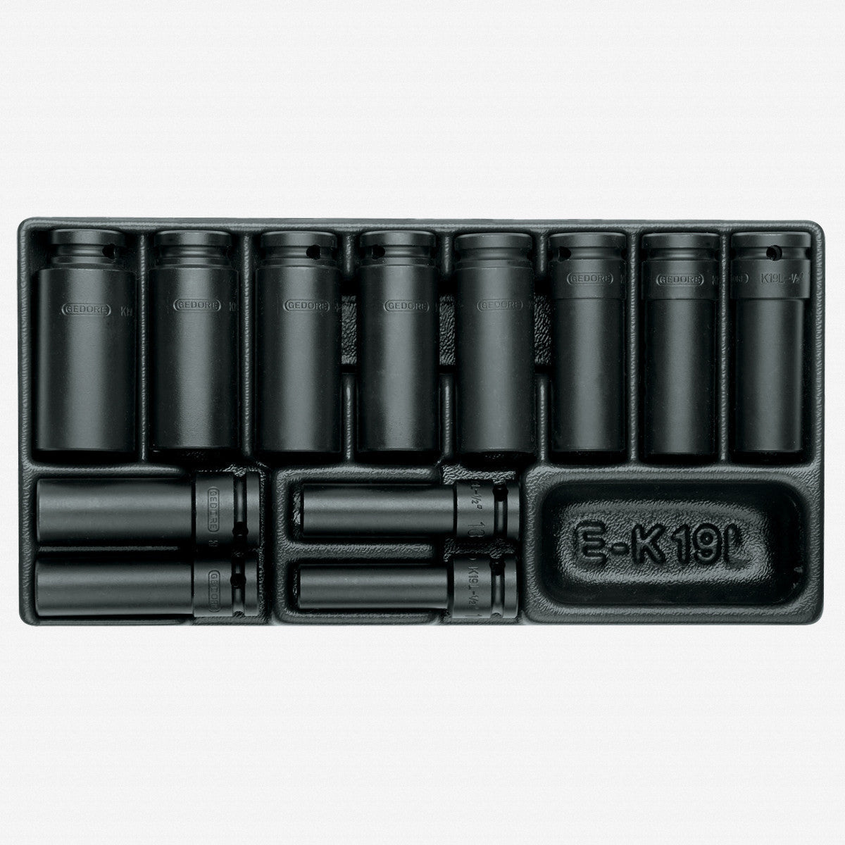 Gedore 1640836 1500 ES-K 19 L 1/2" Impact Sockets in 1/3 ES Tool Module, 10 - 27 mm, 12 Pieces